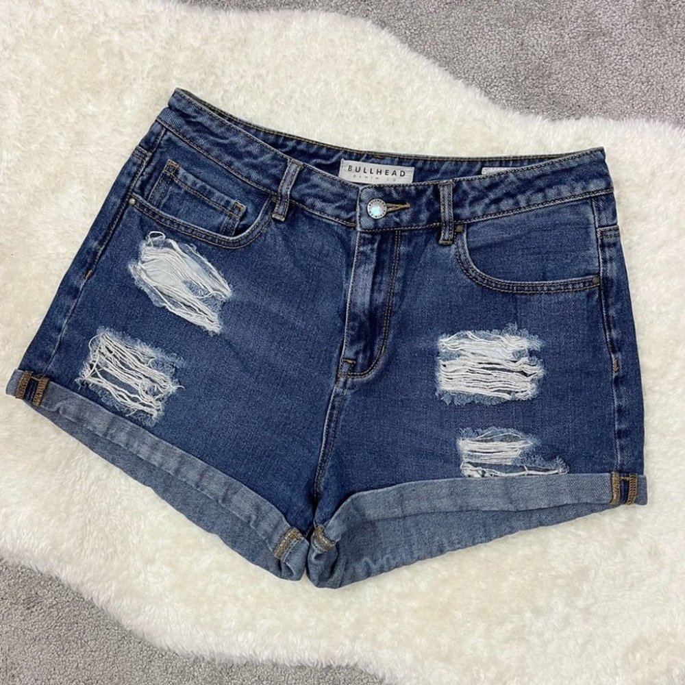 BULLHEAD PACSUN Cuffed Ripped High Rise Jean Shorts